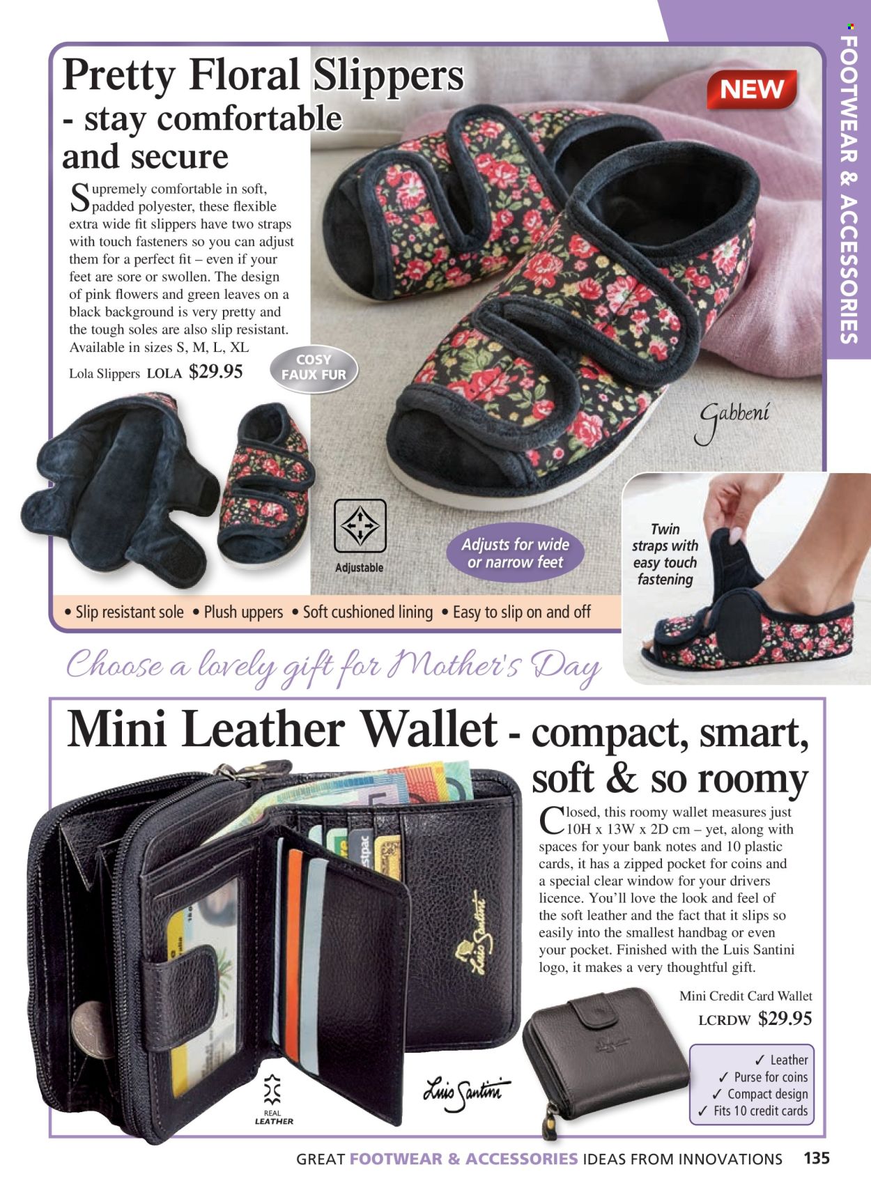 thumbnail - Innovations Catalogue - Sales products - slippers, handbag, leather wallet. Page 135.
