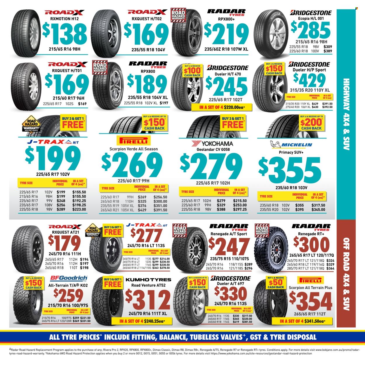 thumbnail - Bob Jane Catalogue - 1 Apr 2024 - 30 Apr 2024 - Sales products - BF Goodrich, Bridgestone, Michelin, tires, Yokohama. Page 3.