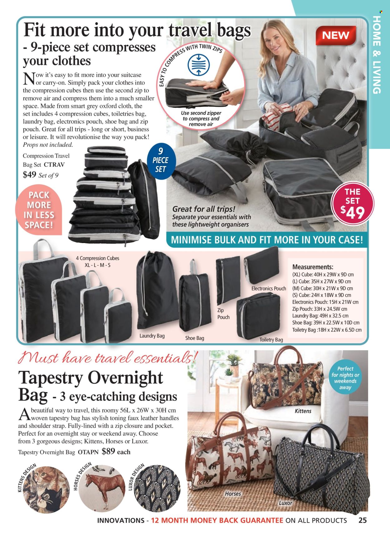 thumbnail - Innovations Catalogue - Sales products - shoes, laundry bag, tapestry, duffel bag, suitcase. Page 25.