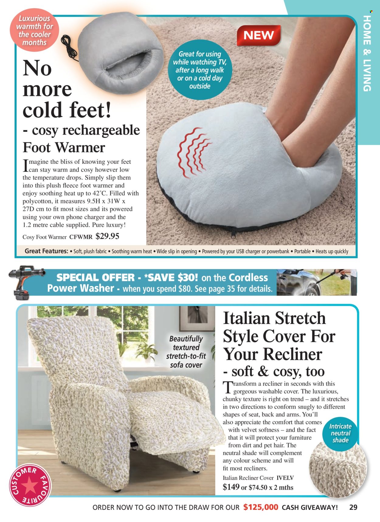 thumbnail - Innovations Catalogue - Sales products - bag, sofa cover, USB charger, foot warmer. Page 29.
