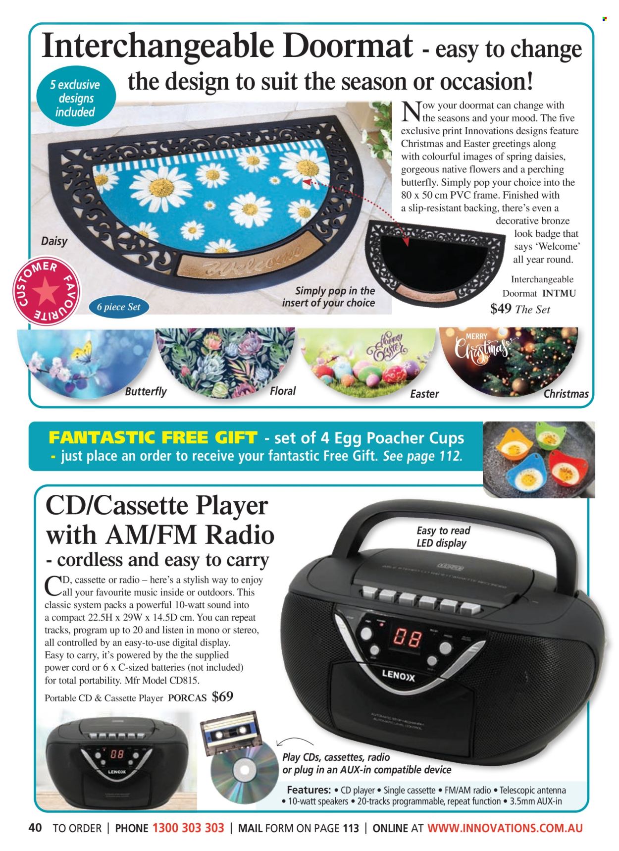thumbnail - Innovations Catalogue - Sales products - plug, cup, bag, radio, cd player, speaker, antenna, eggs. Page 40.