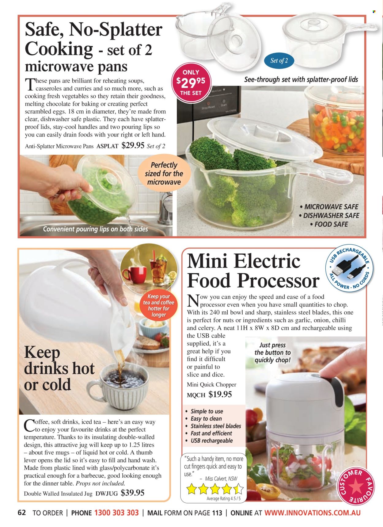 thumbnail - Innovations Catalogue - Sales products - lid, mug, pan, handy chopper, insulated jug, Sharp, eggs. Page 62.