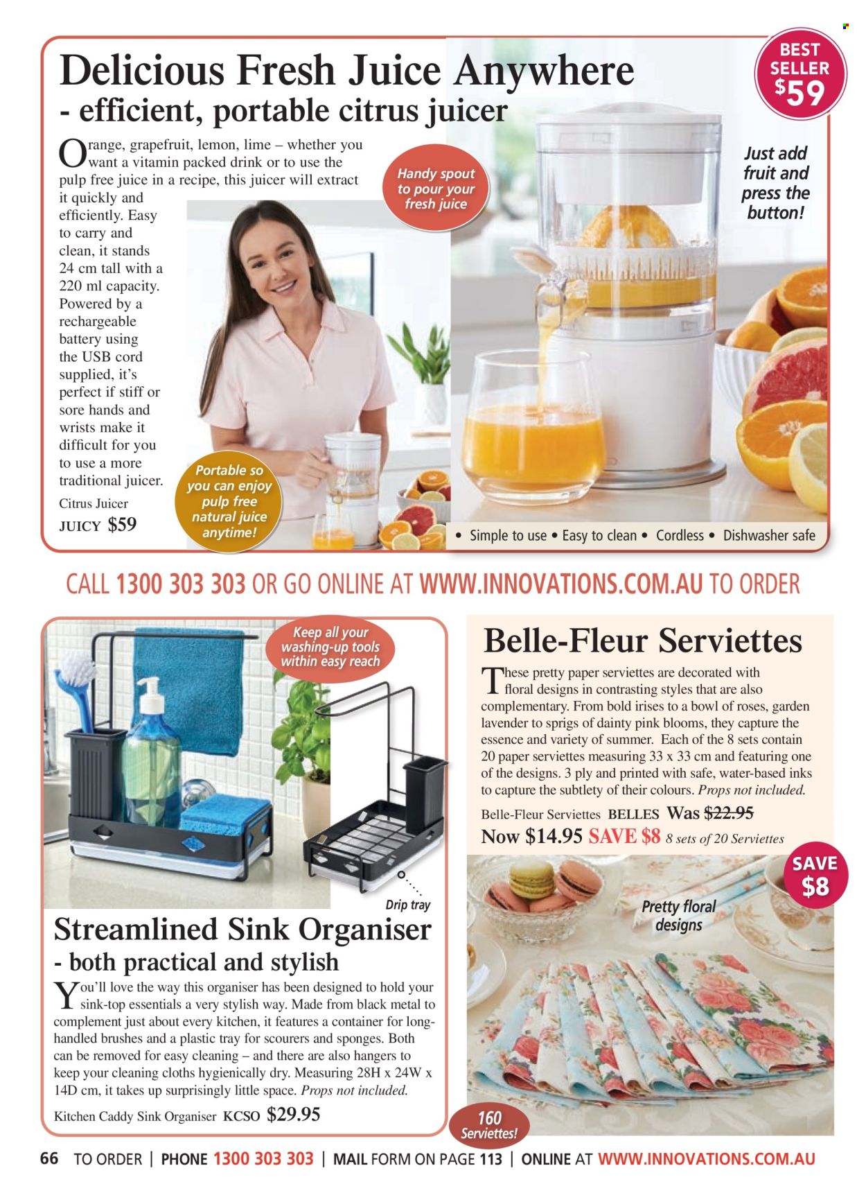 thumbnail - Innovations Catalogue - Sales products - hanger, serviettes, sponge, cloths, container, kitchen organiser, paper. Page 66.