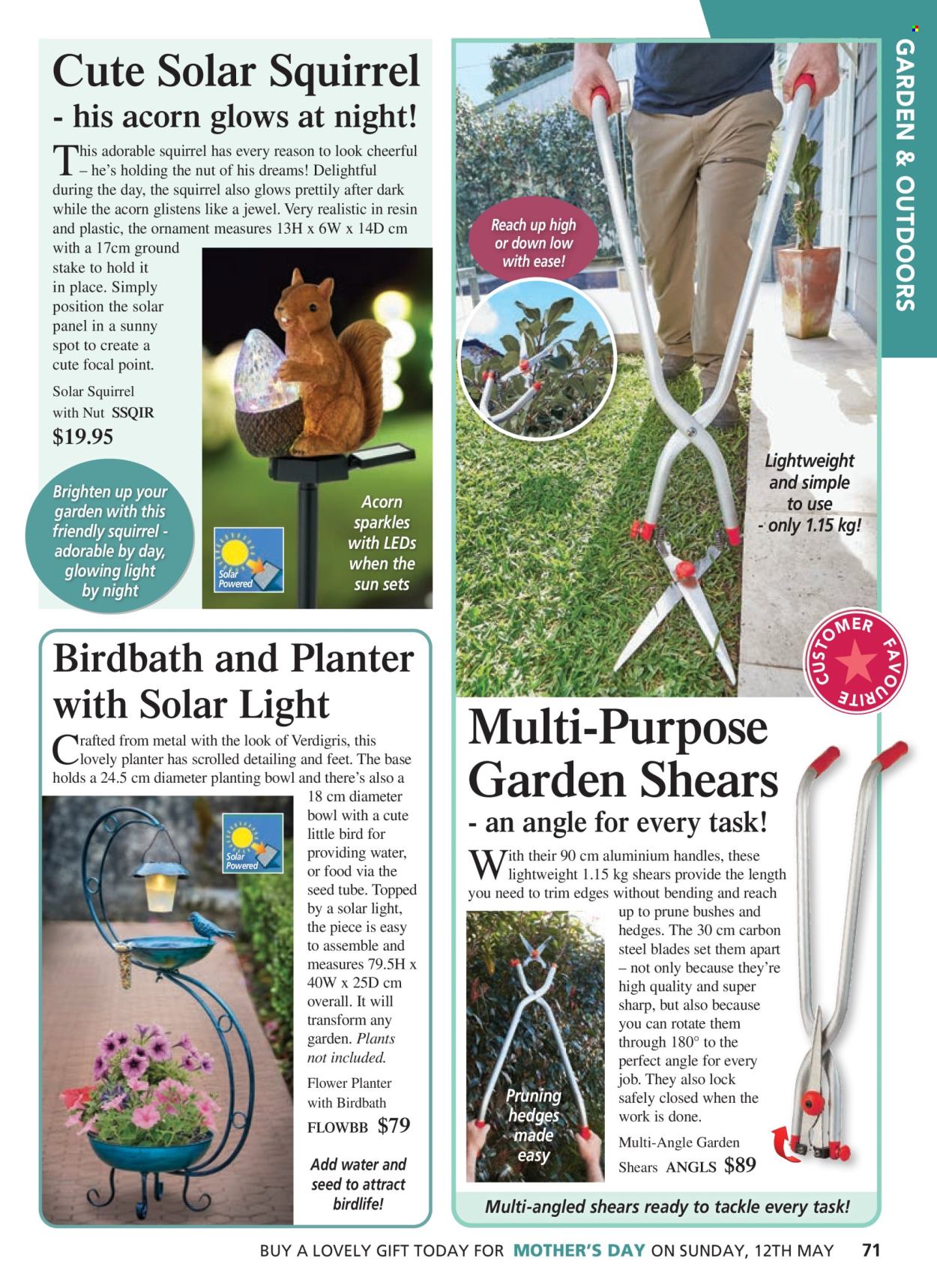 thumbnail - Innovations Catalogue - Sales products - Sharp, scissors, bird bath, solar light. Page 71.