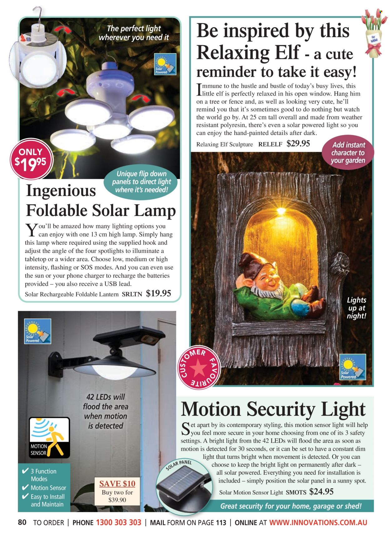thumbnail - Innovations Catalogue - Sales products - hook, battery, spotlight, lamp, solar light, lantern, lighting, sensor light, security light. Page 80.