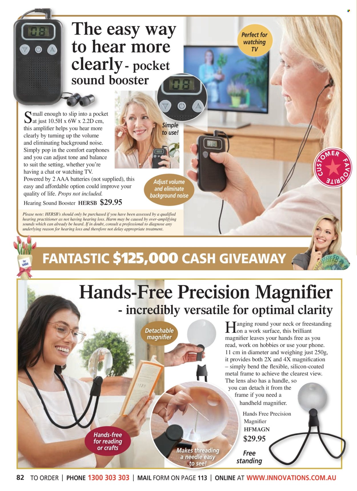 thumbnail - Innovations Catalogue - Sales products - magnifier, inner ear headphones, amplifier. Page 82.