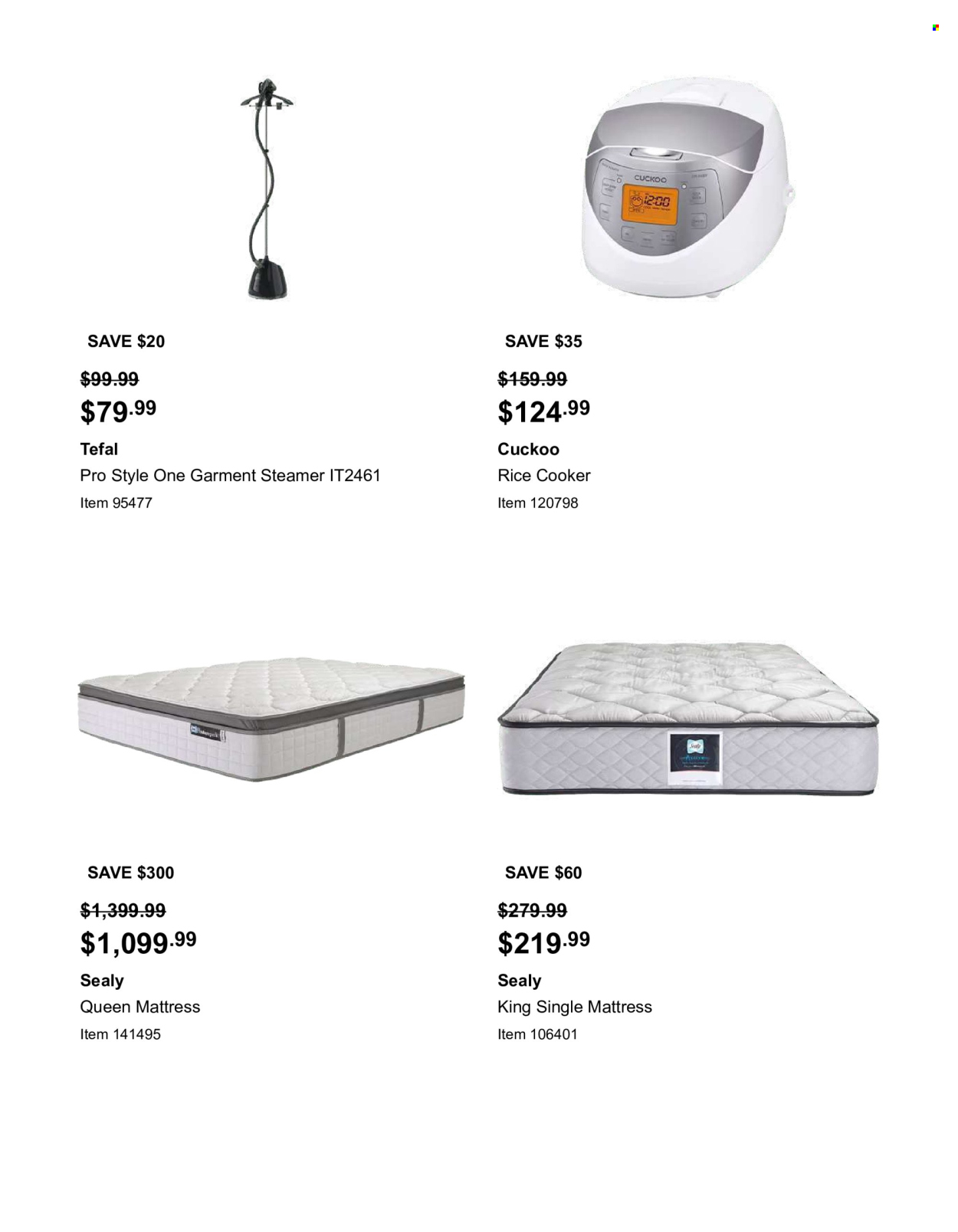 thumbnail - Costco Catalogue - 15 Apr 2024 - 12 May 2024 - Sales products - Tefal, rice cooker, garment steamer, mattress. Page 8.