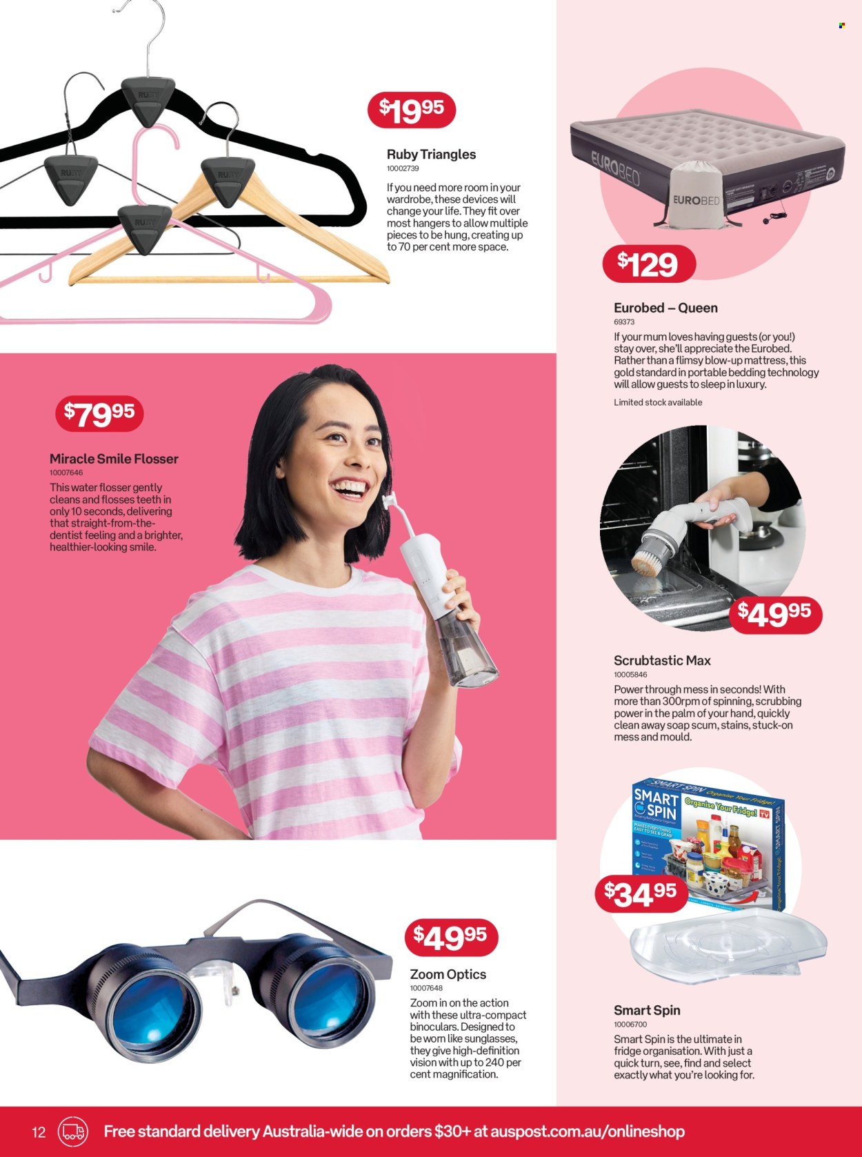 thumbnail - Australia Post Catalogue - 15 Apr 2024 - 12 May 2024 - Sales products - waterflosser, hanger, bedding. Page 12.