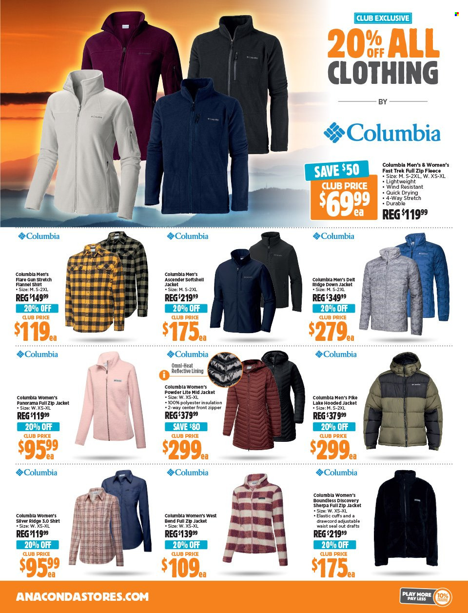 thumbnail - Anaconda Catalogue - 15 Apr 2024 - 5 May 2024 - Sales products - Columbia, jacket, flannel shirt, shirt, sherpa, gun. Page 15.