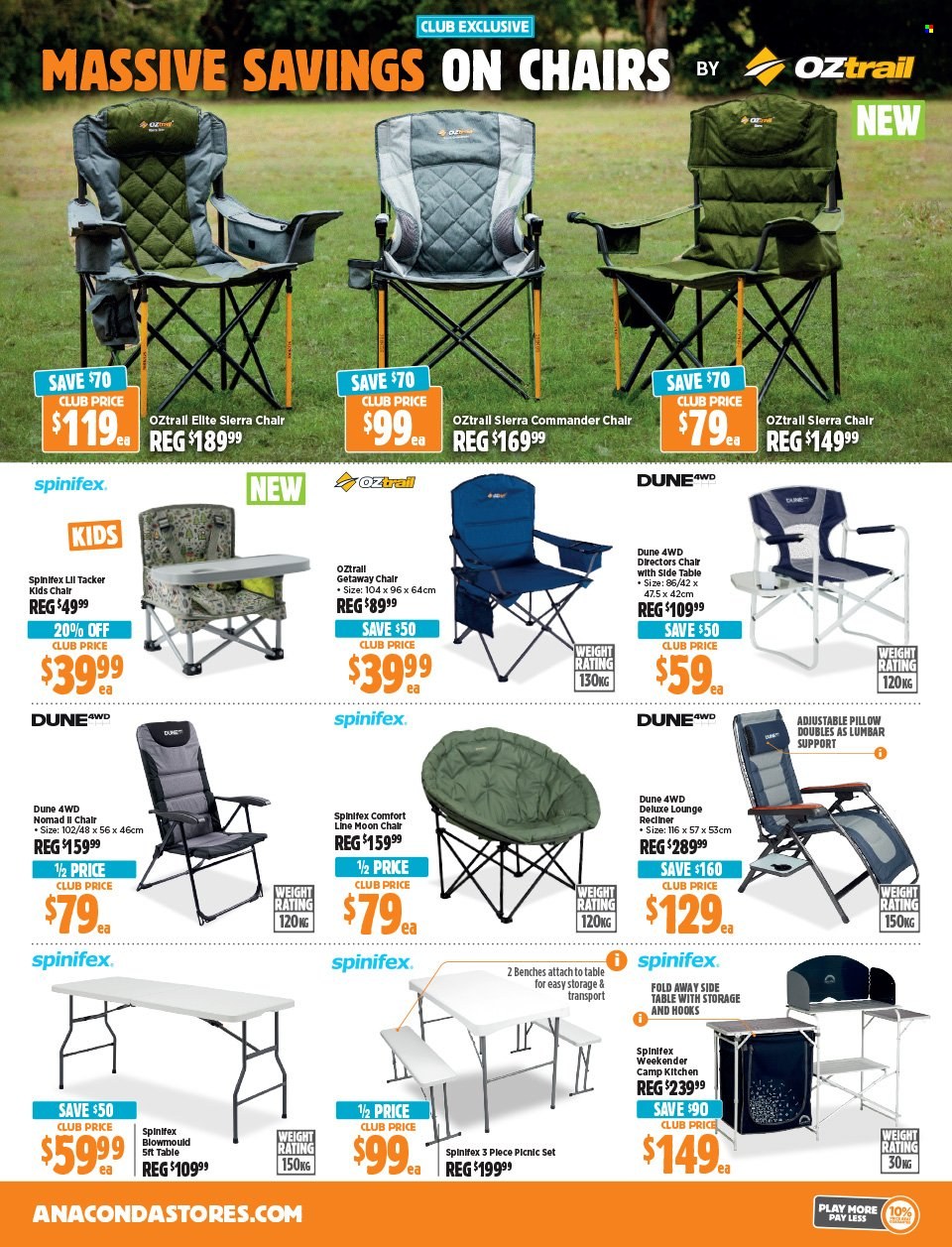 thumbnail - Anaconda Catalogue - 15 Apr 2024 - 5 May 2024 - Sales products - pillow, table, chair, recliner chair, lounge, sidetable. Page 23.