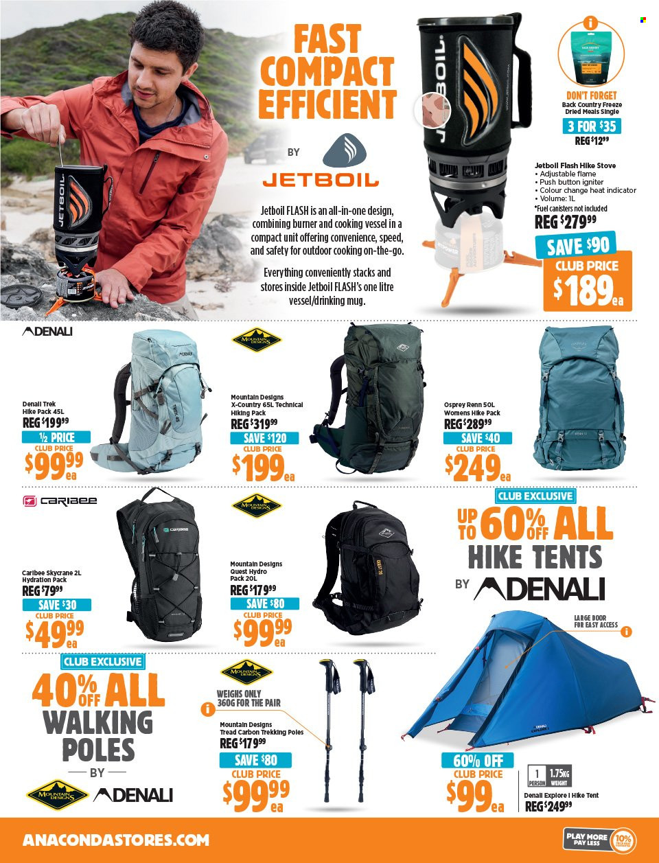 thumbnail - Anaconda Catalogue - 15 Apr 2024 - 5 May 2024 - Sales products - mug, tent, stove, hiking pack, walking stick. Page 27.