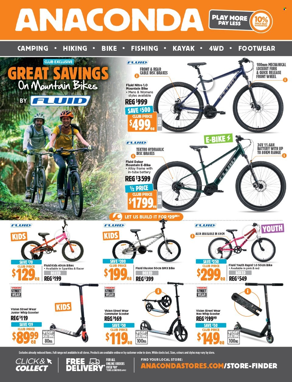 thumbnail - Anaconda Catalogue - 15 Apr 2024 - 5 May 2024 - Sales products - fork, battery, mountain bike, bicycle, kayak. Page 38.