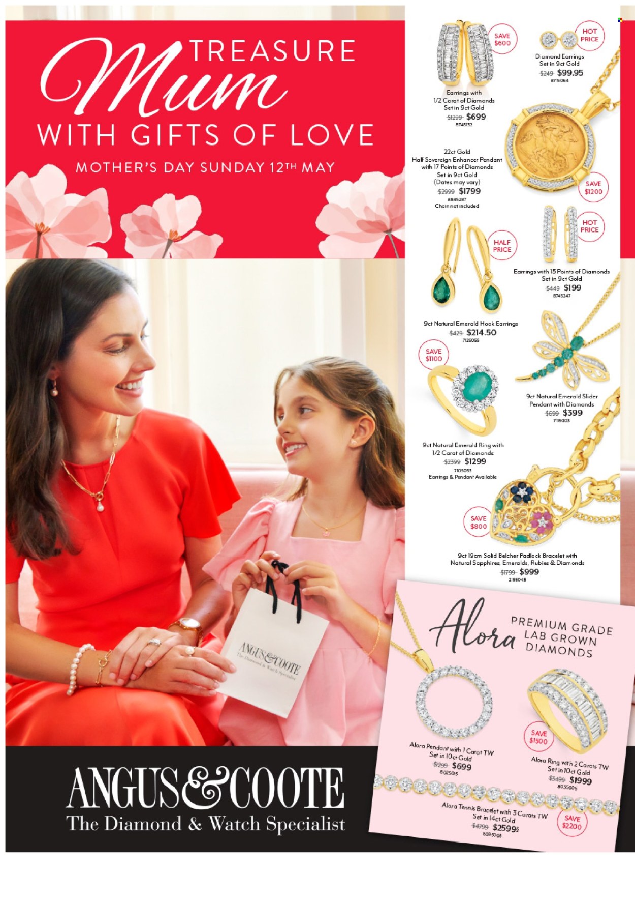 thumbnail - Angus & Coote Catalogue - 15 Apr 2024 - 12 May 2024 - Sales products - bracelet, watch, pendant, earrings, diamond earrings. Page 1.