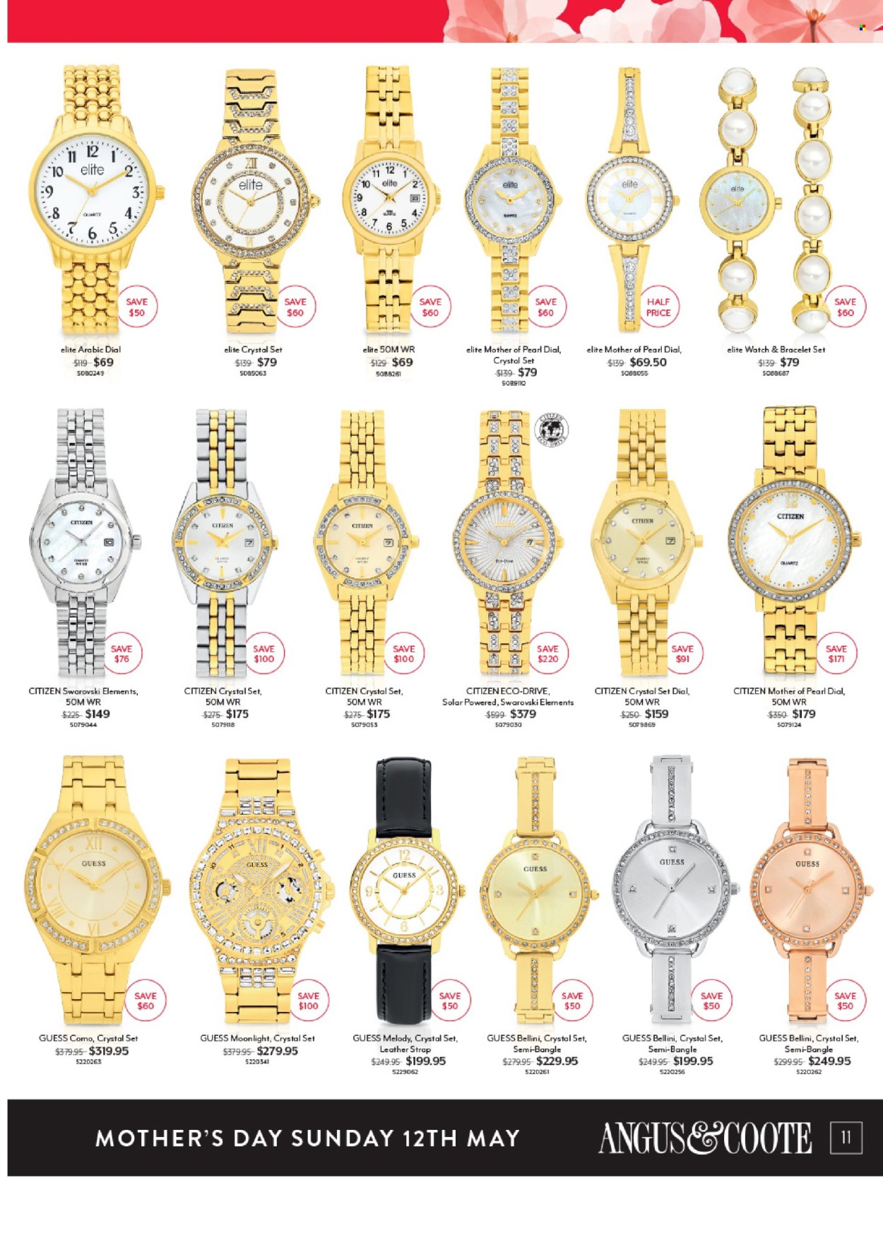 thumbnail - Angus & Coote Catalogue - 15 Apr 2024 - 12 May 2024 - Sales products - bracelet, Swarovski, watch, Guess. Page 11.