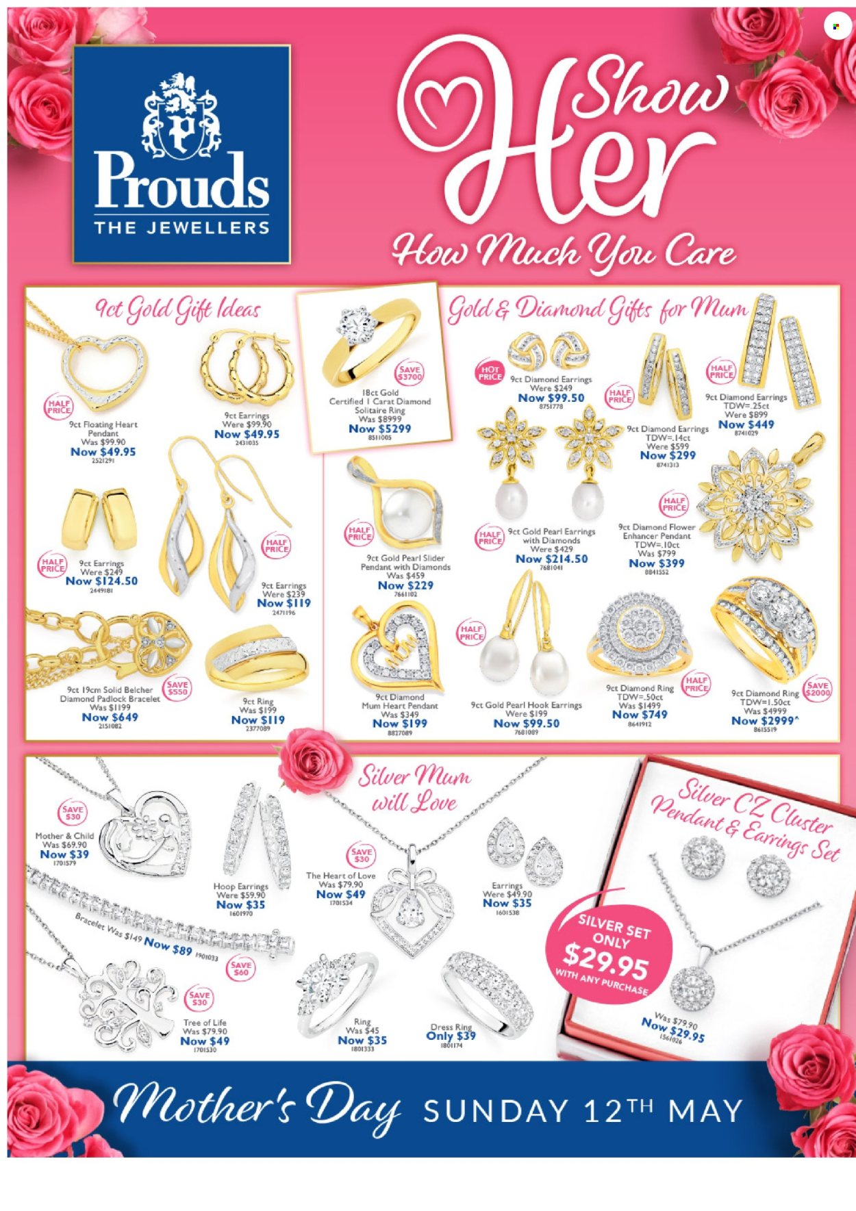 thumbnail - Prouds The Jewellers Catalogue - 15 Apr 2024 - 12 May 2024 - Sales products - bracelet, pendant, diamond ring, earrings, diamond earrings. Page 1.