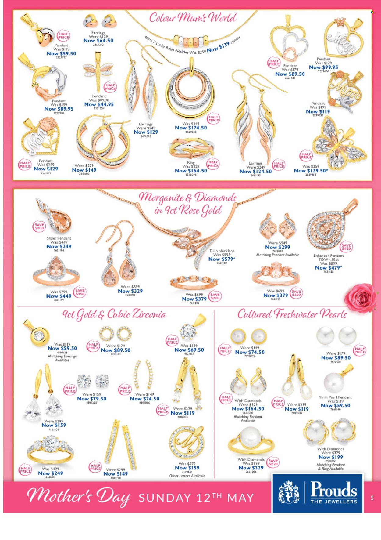 thumbnail - Prouds The Jewellers Catalogue - 15 Apr 2024 - 12 May 2024 - Sales products - necklace, pendant, earrings. Page 5.