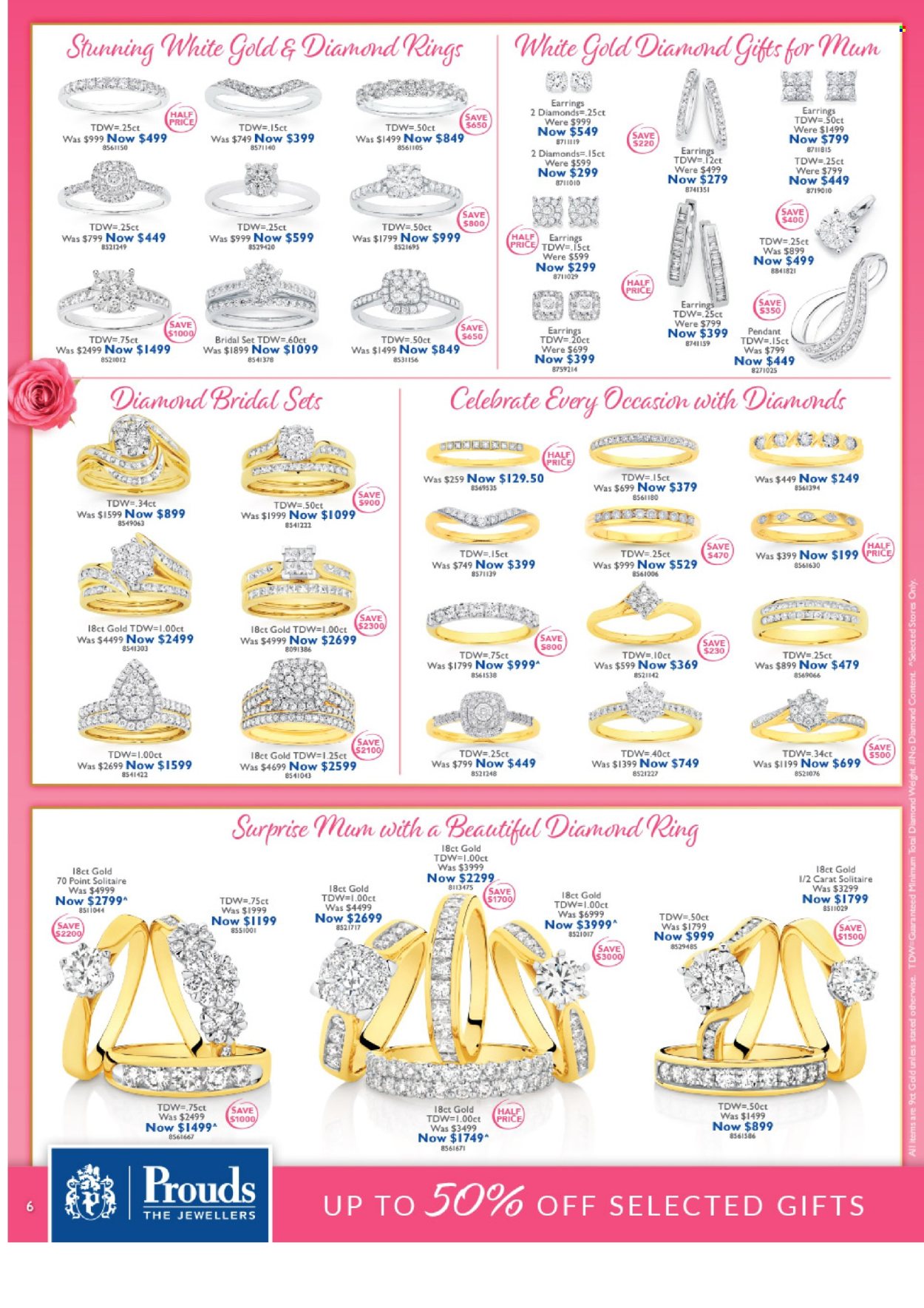 thumbnail - Prouds The Jewellers Catalogue - 15 Apr 2024 - 12 May 2024 - Sales products - pendant, diamond ring, earrings. Page 6.