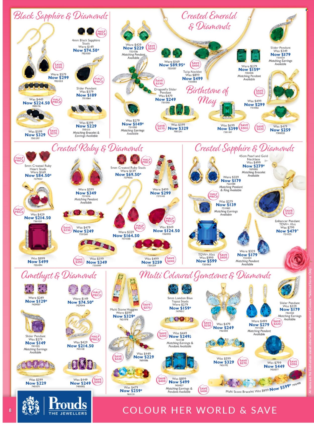 thumbnail - Prouds The Jewellers Catalogue - 15 Apr 2024 - 12 May 2024 - Sales products - bracelet, necklace, studs, pendant, earrings. Page 8.