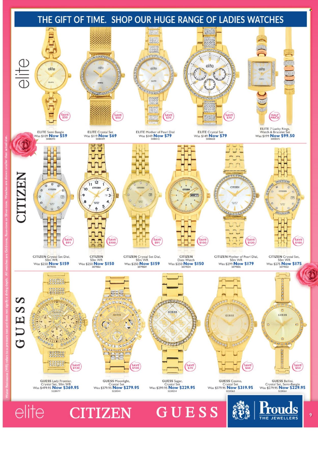 thumbnail - Prouds The Jewellers Catalogue - 15 Apr 2024 - 12 May 2024 - Sales products - bracelet, watch, Guess. Page 9.