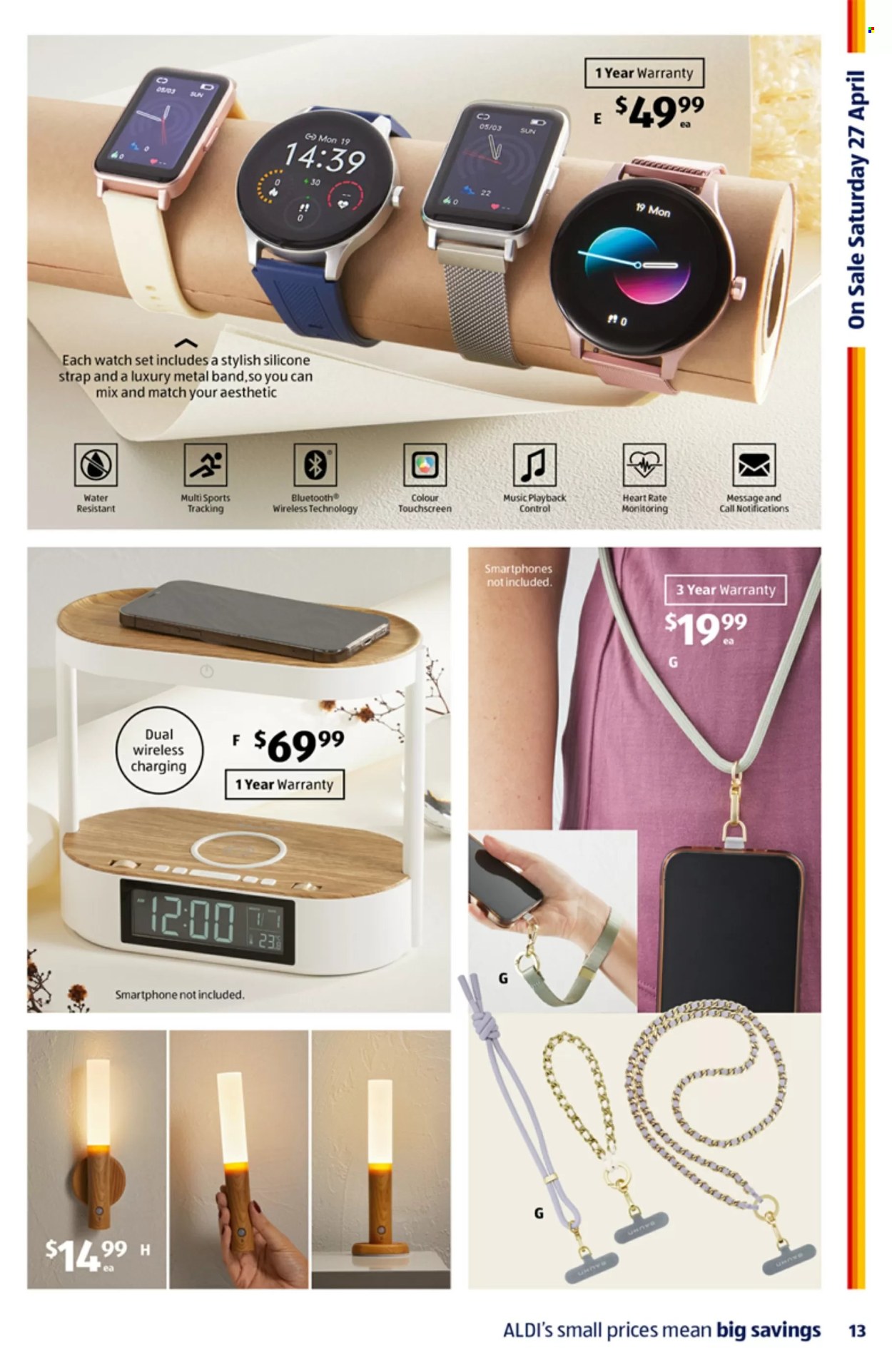 thumbnail - ALDI Catalogue - 24 Apr 2024 - 30 Apr 2024 - Sales products - smartphone, watch, strap. Page 13.