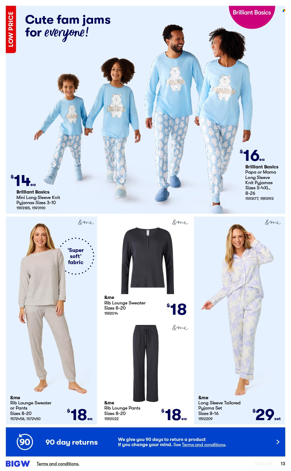 thumbnail - BIG W Catalogue - Sales products - pants, sweater, pajamas. Page 13.