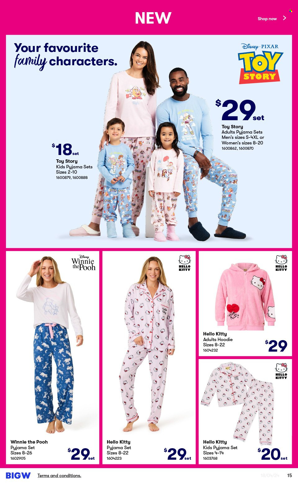 thumbnail - BIG W Catalogue - Sales products - Disney, Hello Kitty, hoodie, pajamas, toys. Page 15.
