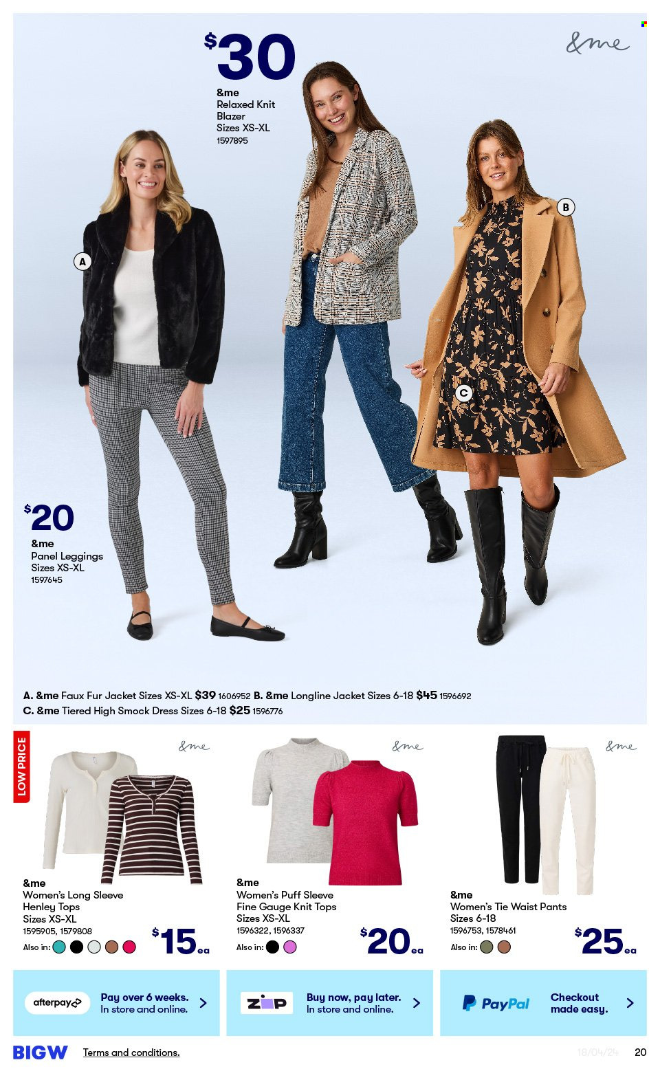 thumbnail - BIG W Catalogue - Sales products - pants, jacket, dress, tops, blazer, leggings. Page 20.