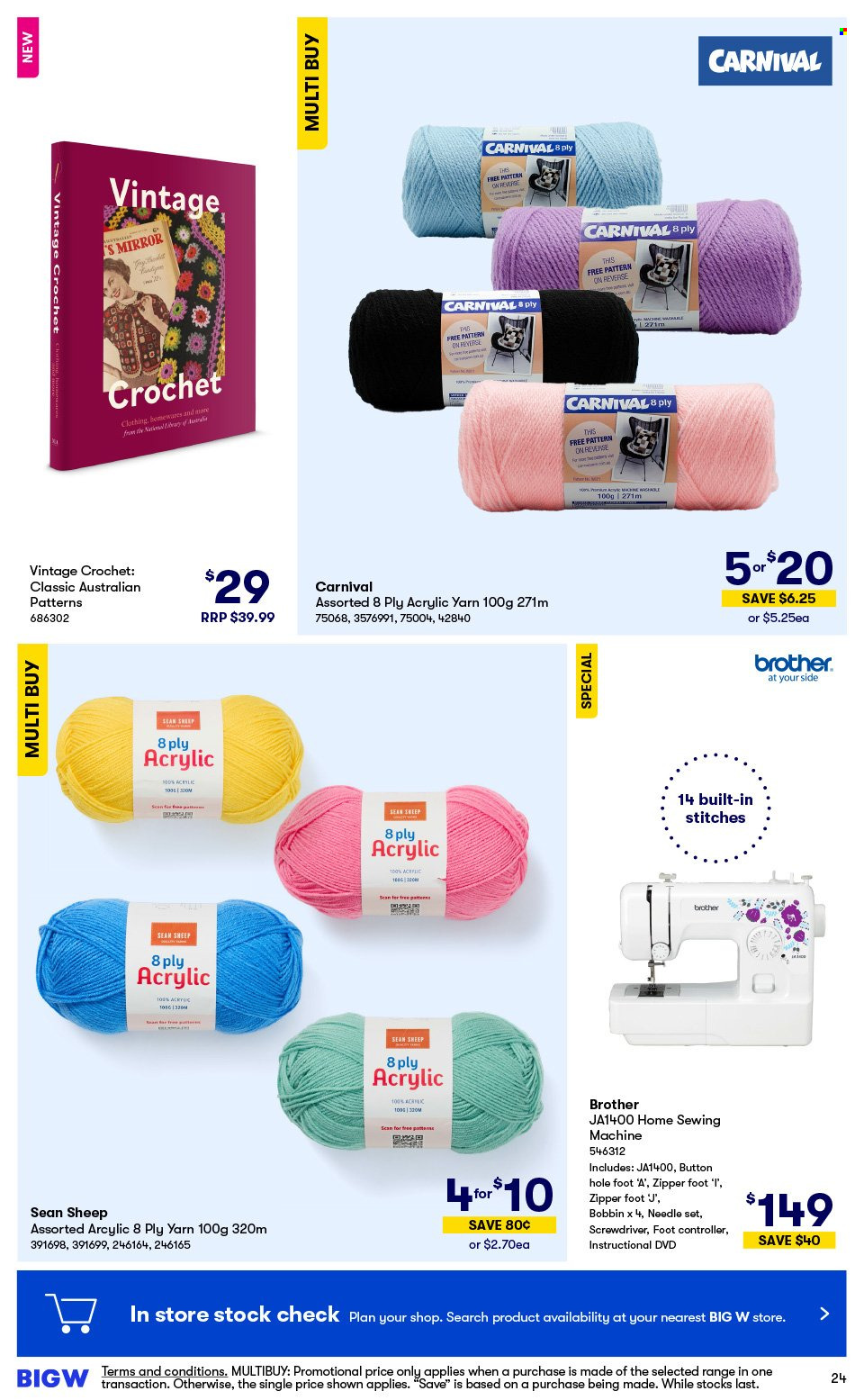 thumbnail - BIG W Catalogue - Sales products - Brother, DVD, knitting wool, sewing machine, mirror. Page 24.
