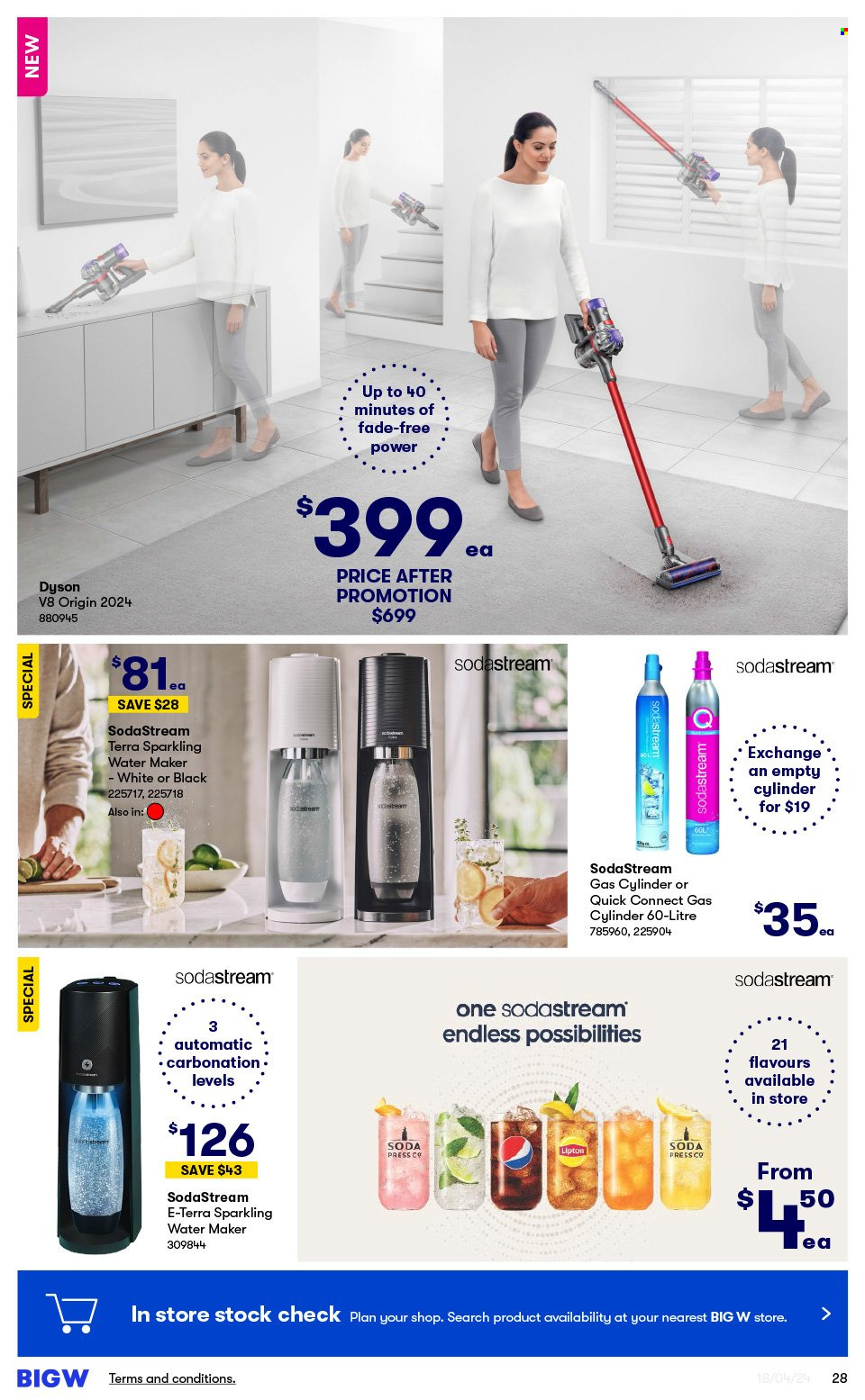 thumbnail - BIG W Catalogue - Sales products - sparkling water maker, SodaStream, Dyson. Page 28.