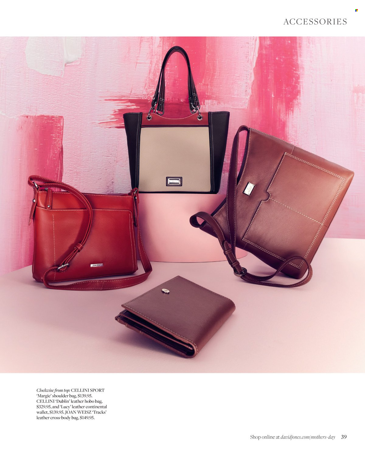 thumbnail - David Jones Catalogue - Sales products - Continental, shoulder bag, wallet. Page 39.