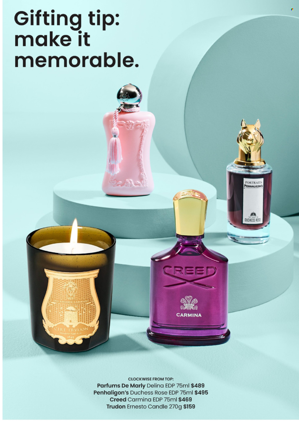 thumbnail - Myer Catalogue - Sales products - eau de parfum, deodorant, Ernesto, candle. Page 9.