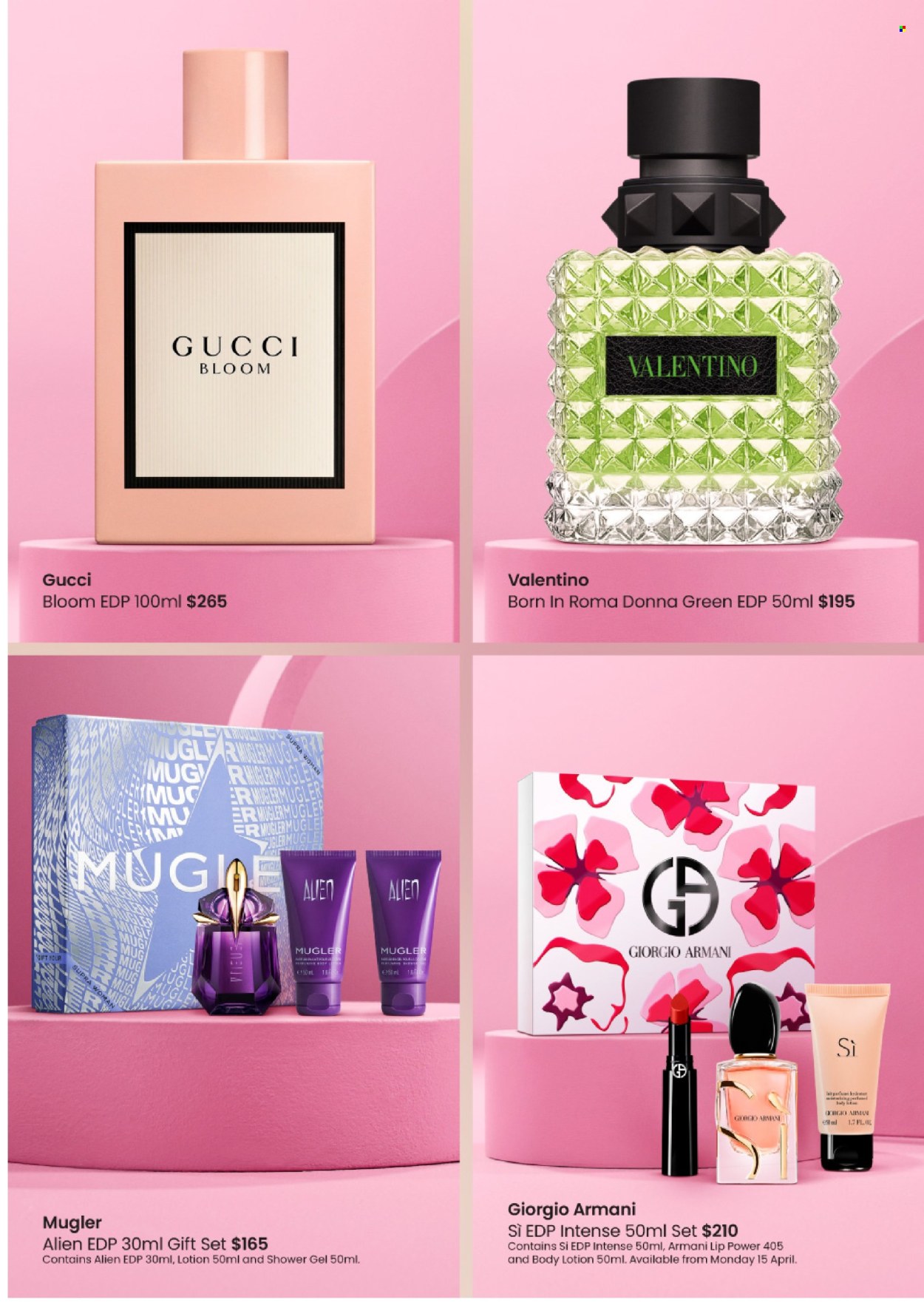 thumbnail - Myer Catalogue - Sales products - Giorgio Armani, Gucci, body lotion, eau de parfum, gift set, mug. Page 11.