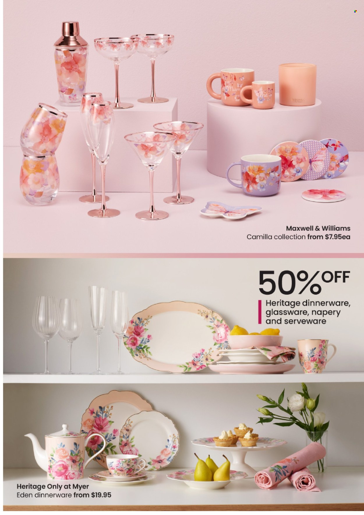 thumbnail - Myer Catalogue - Sales products - Mum, dinnerware set, glassware set, serveware. Page 38.