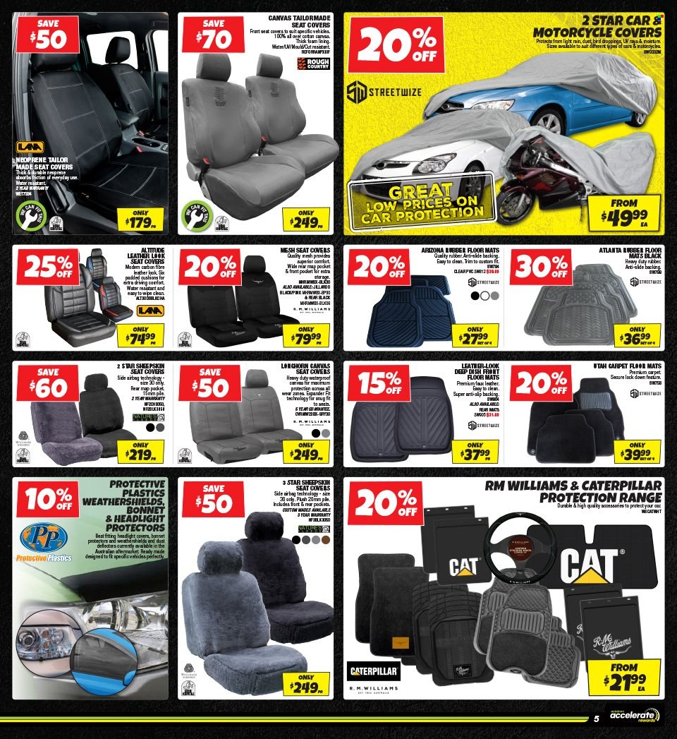 thumbnail - Autobarn Catalogue - 22 Apr 2024 - 9 May 2024 - Sales products - motorcycle, car seat cover. Page 5.