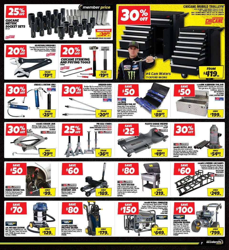 thumbnail - Autobarn Catalogue - 22 Apr 2024 - 9 May 2024 - Sales products - scissor jack, car ramps, axle stands, creeper. Page 7.