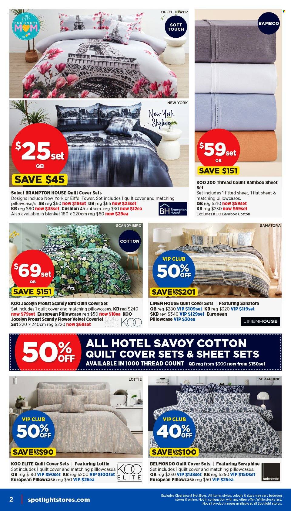 thumbnail - Spotlight Catalogue - 24 Apr 2024 - 5 May 2024 - Sales products - bedding, linens, pillowcase, cotton quilt, quilt cover set, bed sheet, houseplant. Page 2.