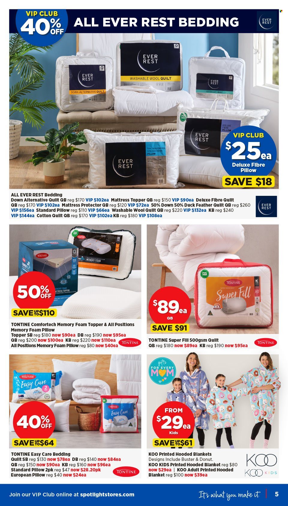 thumbnail - Spotlight Catalogue - 24 Apr 2024 - 5 May 2024 - Sales products - pillow, bedding, blanket, quilt, wool quilt, mattress protector, foam pillow, cotton quilt. Page 5.