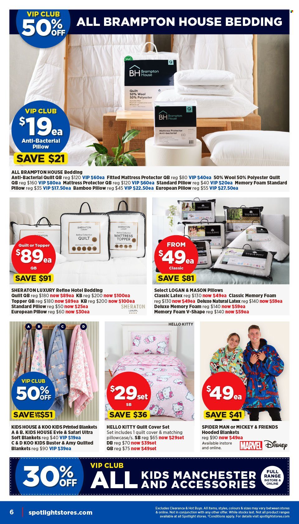 thumbnail - Spotlight Catalogue - 24 Apr 2024 - 5 May 2024 - Sales products - Disney, Hello Kitty, Mickey Mouse, pillow, bedding, blanket, pillowcase, mattress protector, quilt cover set, Marvel, houseplant. Page 6.