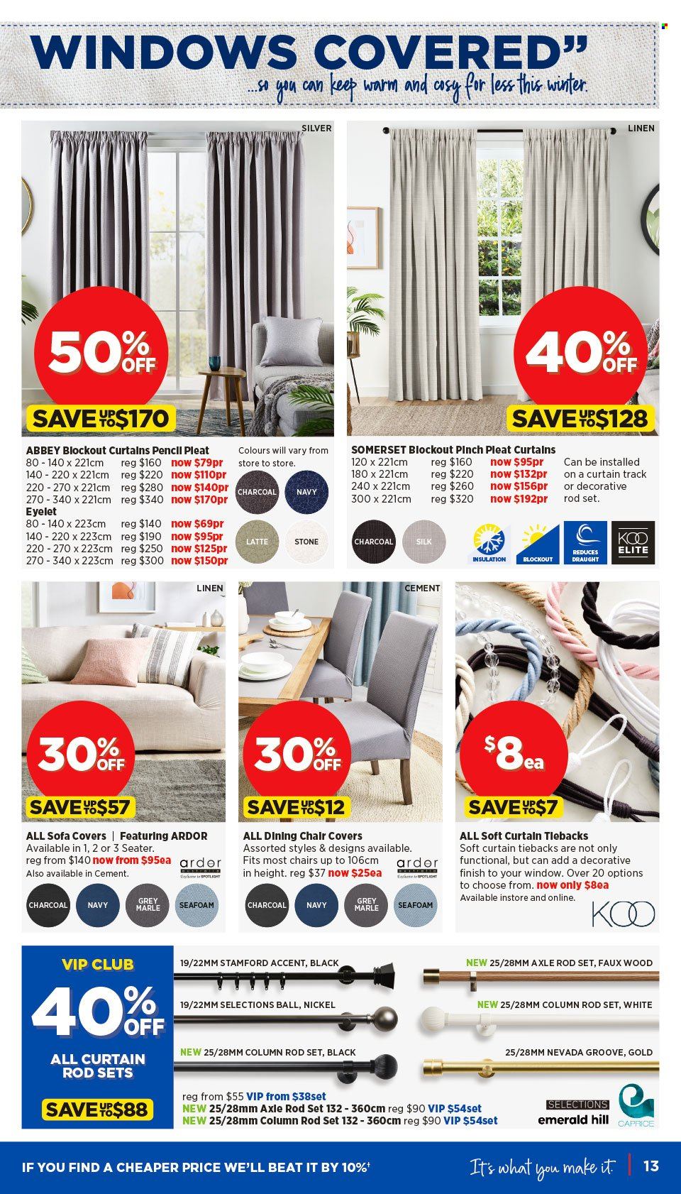 thumbnail - Spotlight Catalogue - 24 Apr 2024 - 5 May 2024 - Sales products - pencil, sofa cover, curtain, curtain rod. Page 13.