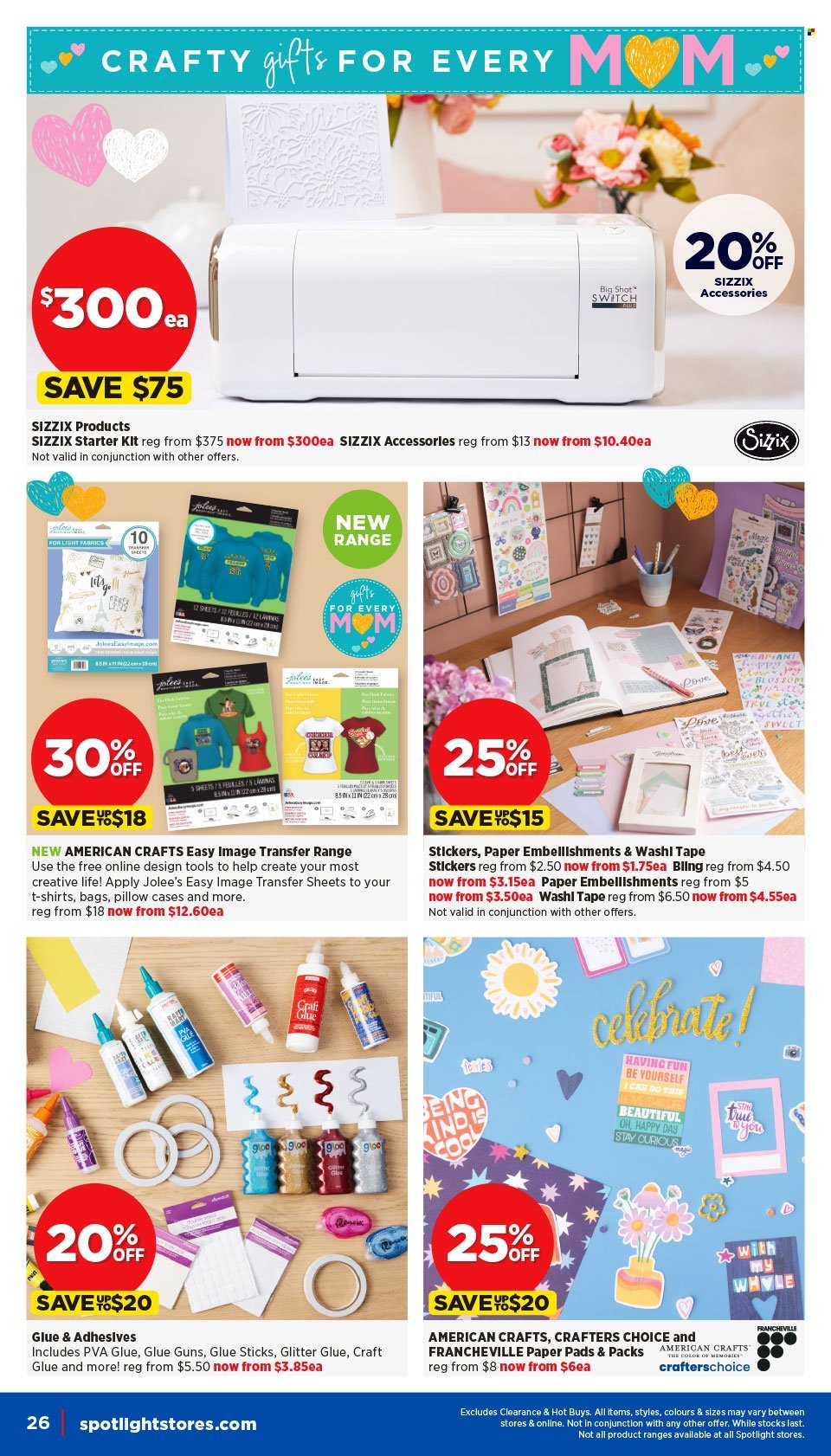 thumbnail - Spotlight Catalogue - 24 Apr 2024 - 5 May 2024 - Sales products - glitter, sticker, glue stick, paper, bag, sketch pad, pillow. Page 26.