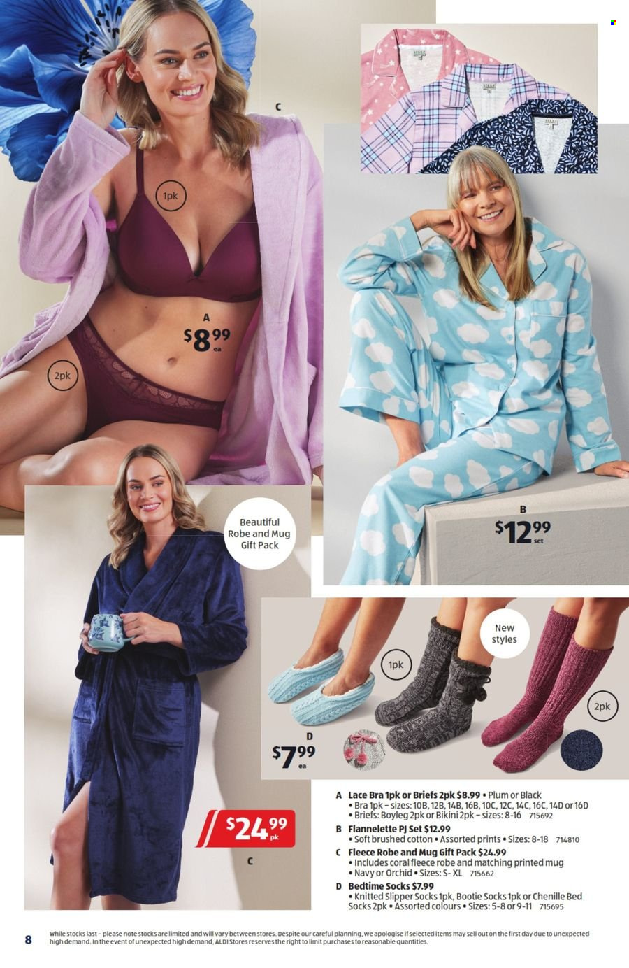 thumbnail - ALDI Catalogue - 1 May 2024 - 7 May 2024 - Sales products - slippers, gift set, mug, bed, socks, bikini, bra, robe, pajamas, briefs, houseplant, orchid. Page 8.