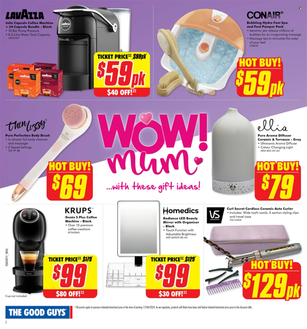 thumbnail - The Good Guys Catalogue - 22 Apr 2024 - 12 May 2024 - Sales products - cup, coffee machine, Krups, capsule coffee machine, massager, foot spa, hair styler, diffuser. Page 2.