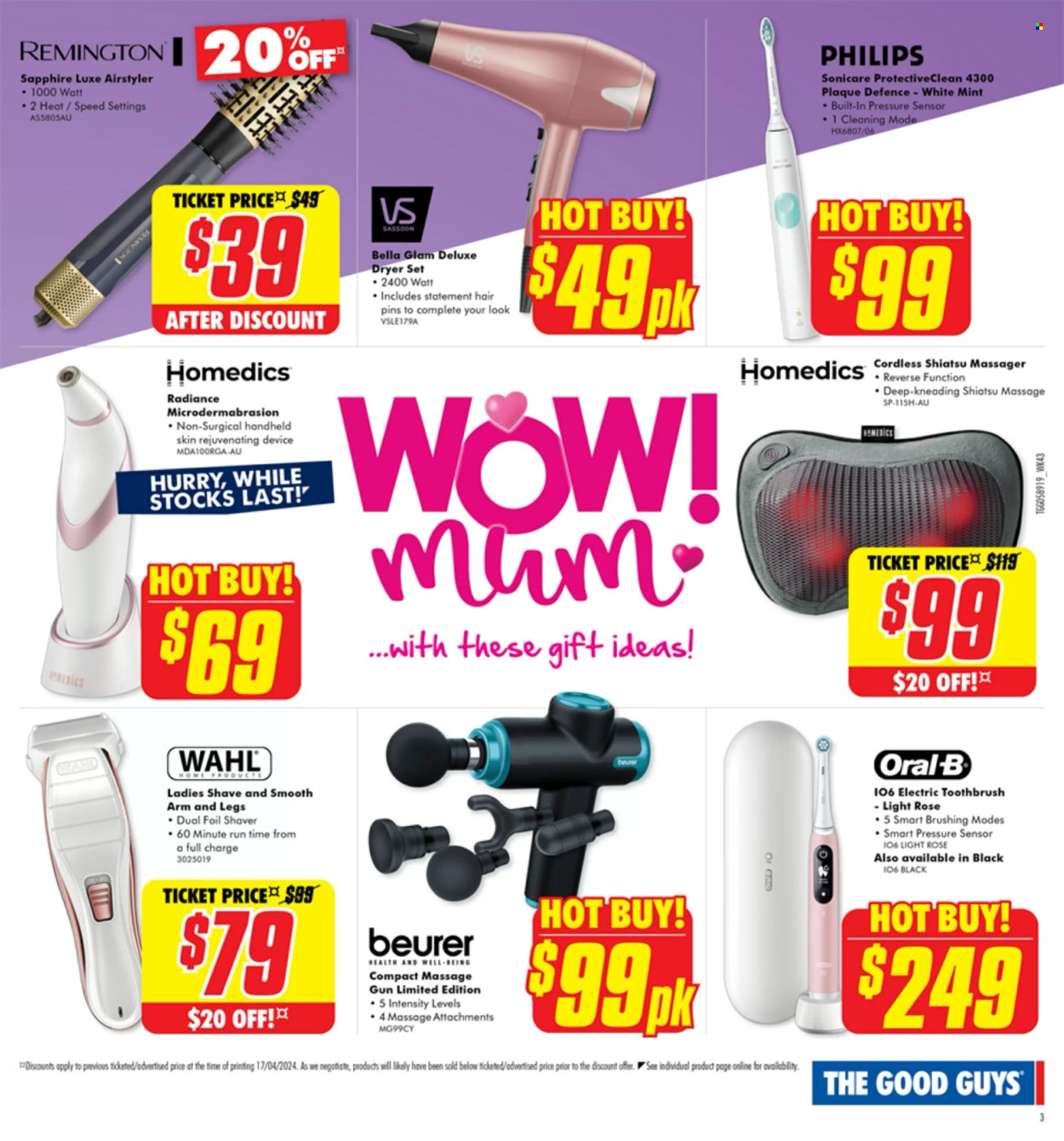 thumbnail - The Good Guys Catalogue - 22 Apr 2024 - 12 May 2024 - Sales products - Philips, Beurer, electric toothbrush, Sonicare, Oral-B, Remington, shaver, massager, massage gun. Page 3.