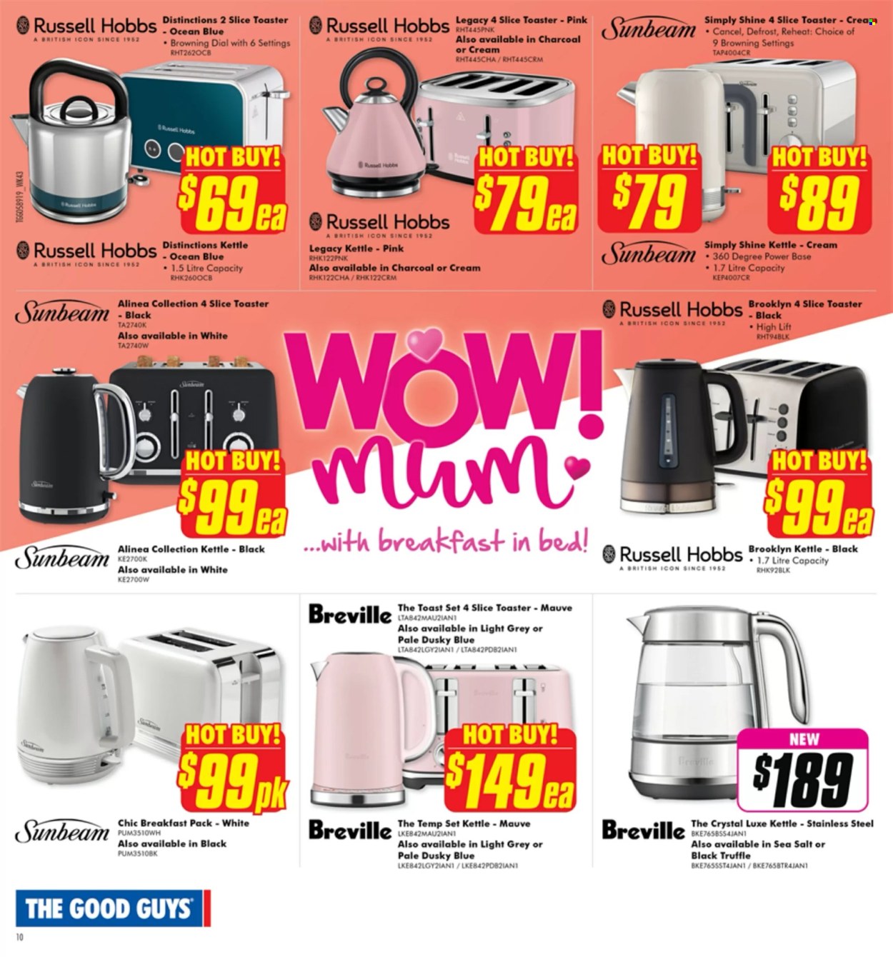 thumbnail - The Good Guys Catalogue - 22 Apr 2024 - 12 May 2024 - Sales products - breakfast pack, Sunbeam, Russell Hobbs, toaster, kettle. Page 13.