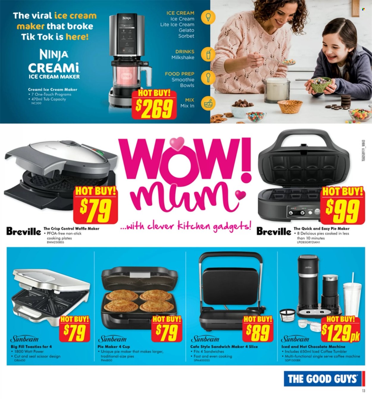 thumbnail - The Good Guys Catalogue - 22 Apr 2024 - 12 May 2024 - Sales products - tumbler, plate, kitchenware, coffee machine, Sunbeam, waffle maker, pie maker, sandwich maker, ice cream machine. Page 16.