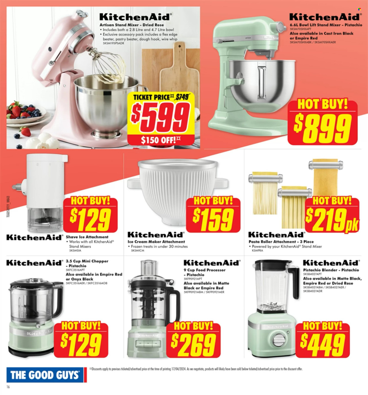 thumbnail - The Good Guys Catalogue - 22 Apr 2024 - 12 May 2024 - Sales products - KitchenAid, handy chopper, mini chopper, blender, mixer, stand mixer, food processor, ice cream machine, roller. Page 18.