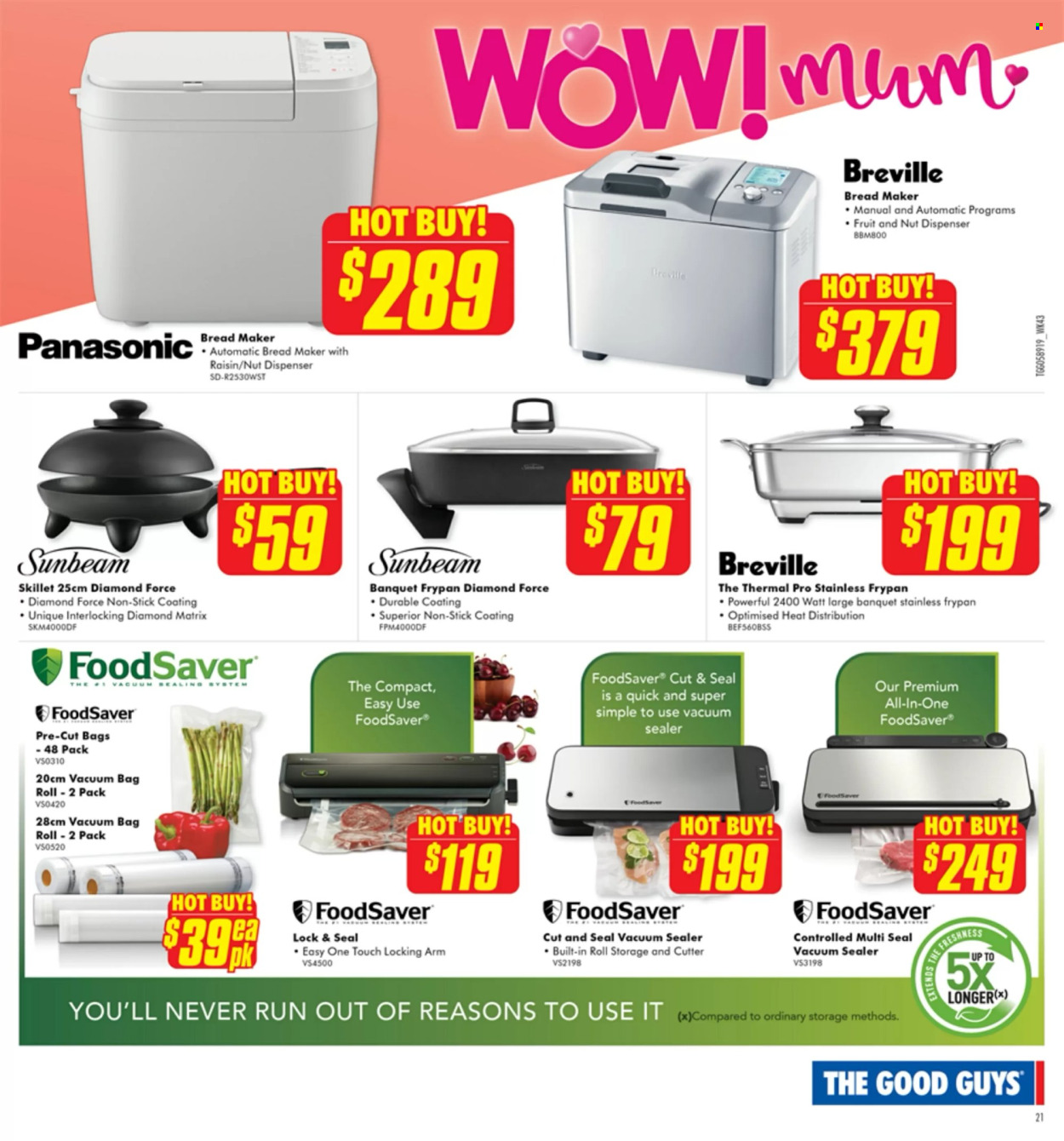 thumbnail - The Good Guys Catalogue - 22 Apr 2024 - 12 May 2024 - Sales products - Panasonic, vacuum sealer, cutter, dispenser, frying pan, Sunbeam, bread maker. Page 23.