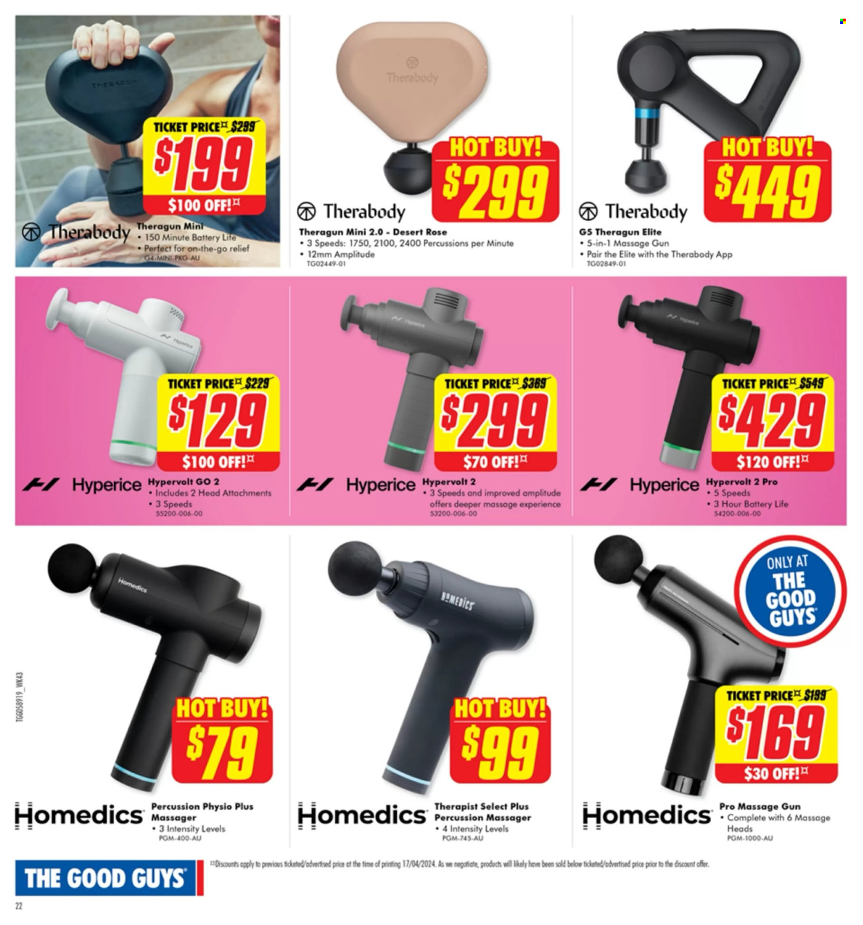 thumbnail - The Good Guys Catalogue - 22 Apr 2024 - 12 May 2024 - Sales products - massager, percussion instrument, massage gun. Page 24.
