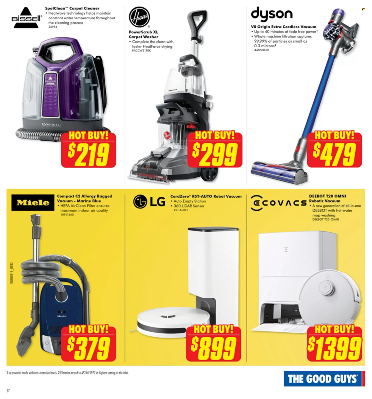 thumbnail - The Good Guys Catalogue - 22 Apr 2024 - 12 May 2024 - Sales products - omni, LG, Miele, Dyson, Bissell, vacuum cleaner, Ecovacs, robot vacuum, mop, carpet cleaner. Page 27.