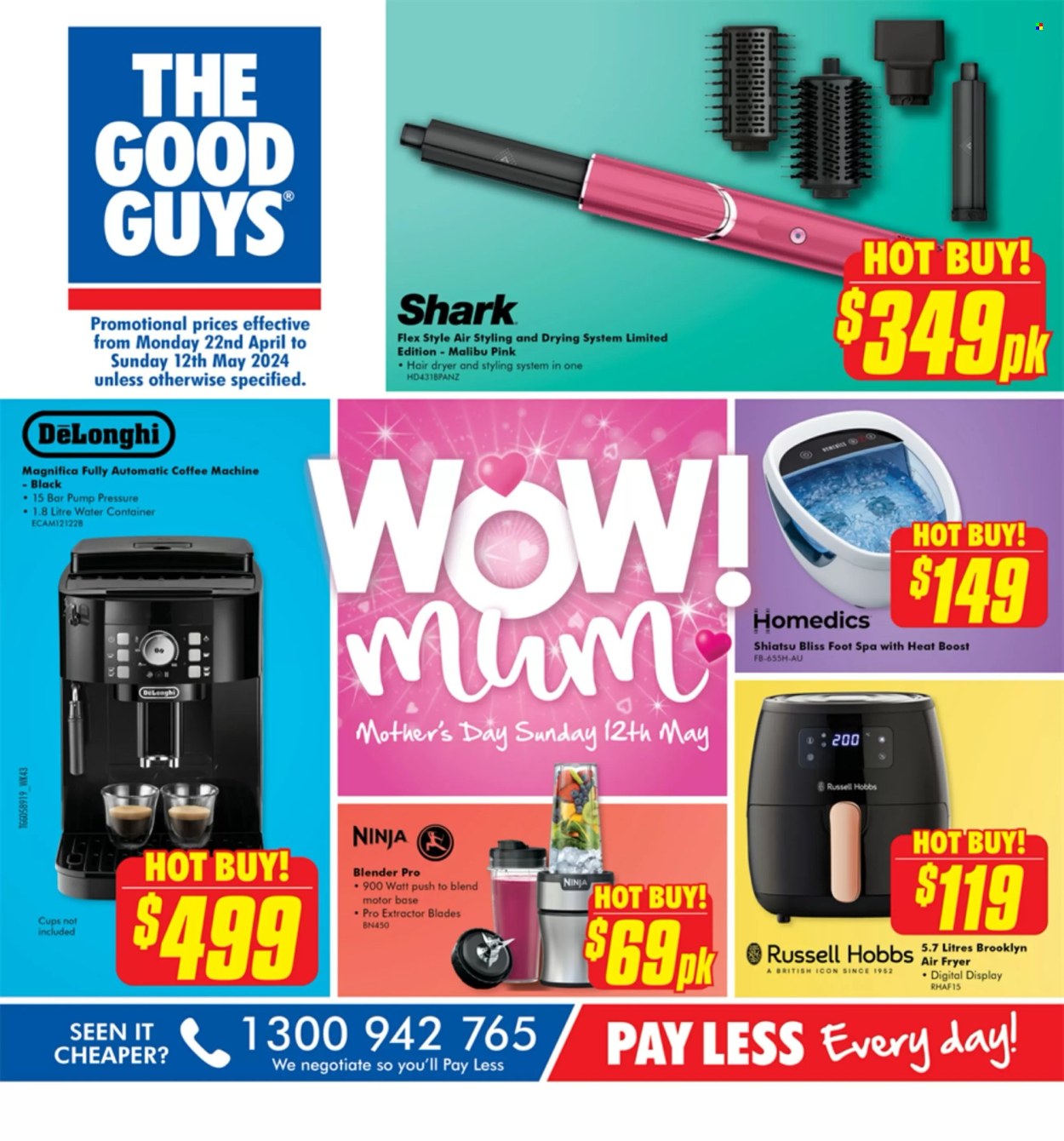 thumbnail - The Good Guys Catalogue - 22 Apr 2024 - 12 May 2024 - Sales products - cup, container, coffee machine, De'Longhi, blender, air fryer, Russell Hobbs, foot spa. Page 28.